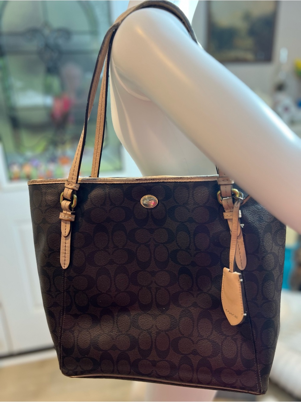 SEE PICTURES FOR CONDITION Coach Dark Brown Signature Canvas Tote
